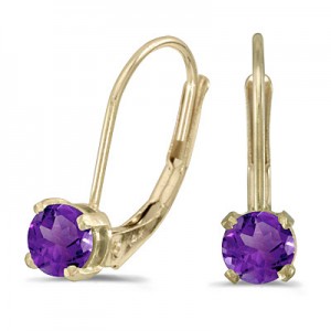 14k Yellow Gold Round Amethyst Lever-back Earrings