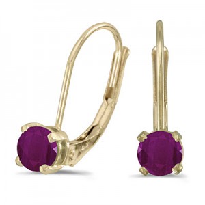 14k Yellow Gold Round Ruby Lever-back Earrings