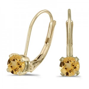 14k Yellow Gold Round Citrine Lever-back Earrings