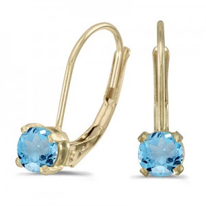 14k Yellow Gold Round Blue Topaz Lever-back Earrings