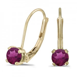 14k Yellow Gold Round Rhodolite Garnet Lever-back Earrings