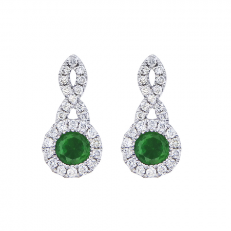14K White Gold Swirl Emerald and Diamond Earrings