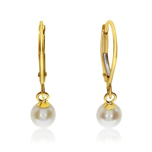 14K Yellow Gold 5mm Pearl Drop Dangle Earrings