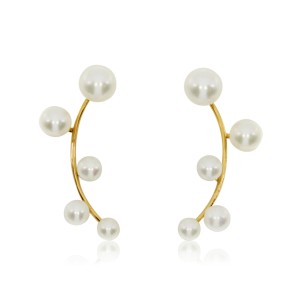14K Yellow Gold Cascading Graduated Pearls Cup Fashion Earrings