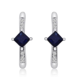 14K White Gold Princess Sapphire and Diamond Precious Euro Back Earrings