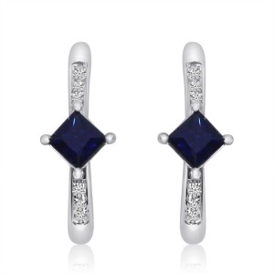 14K White Gold Princess Sapphire and Diamond Precious Euro Back Earrings