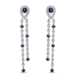 14K White Gold Diamond and Sapphire Long Pear dangle Earrings