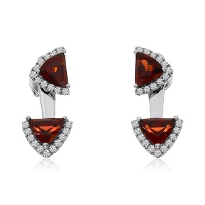 14K White Gold Double Trillion Garnet and Diamond Backset Semi Precious Fashion