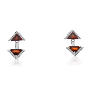 14K White Gold Double Octagon Garnet and Diamond Semi Precious Triangle Fashion