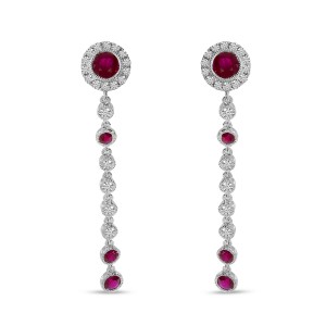 14K White Gold Ruby and Diamond Precious Filigree Long Dangle Earrings