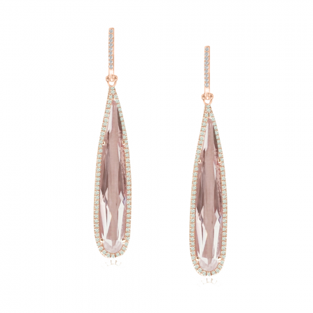 14K Rose Gold Elongated Pear White Topaz and Diamond Earrings