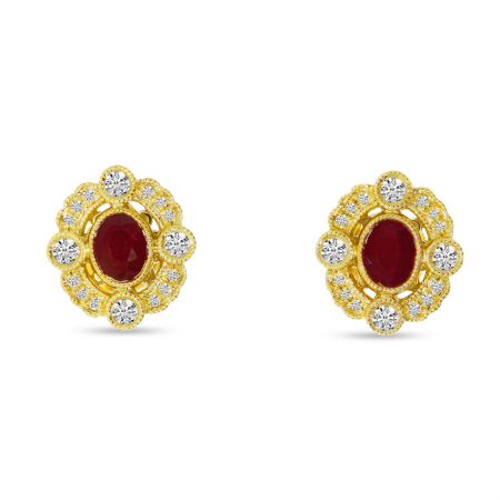 14K Yellow Gold Small Oval Ruby Earrings