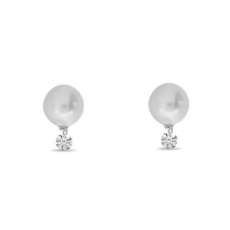 14K White Gold Dashing Diamond Pearl Earrings