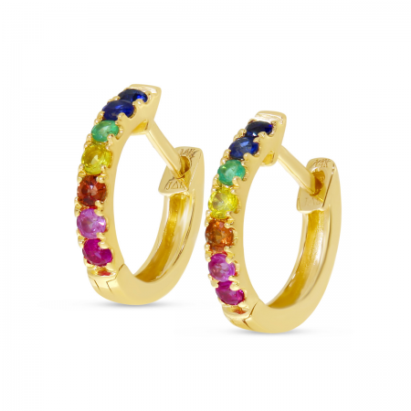 14K Yellow Gold Rainbow Sapphire Petite Huggie Earrings