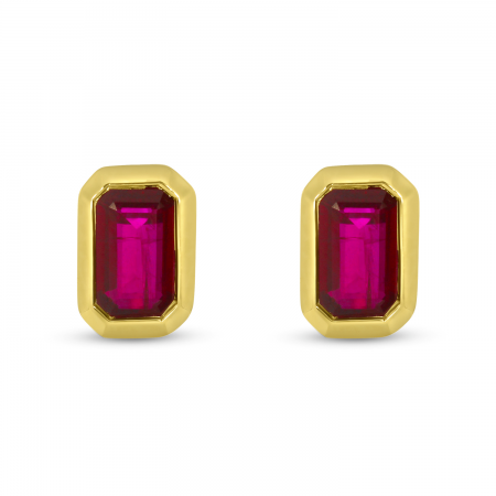 14K Yellow Gold Small Precious Ruby Octagon Earrings     