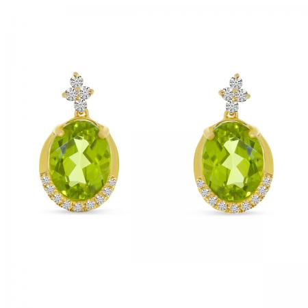 14K Yellow Gold Oval Peridot and Diamond Semi Precious Earrings