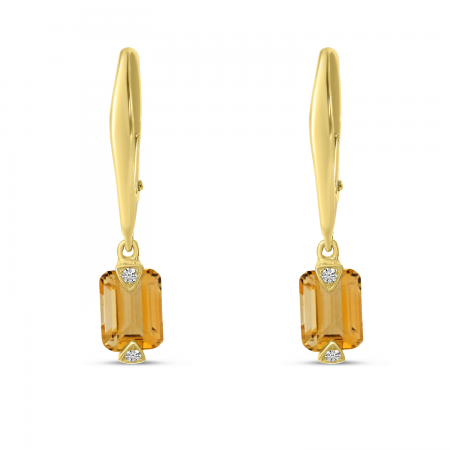 14K Yellow Gold Citrine Hexagon Lever-Back Earrings 