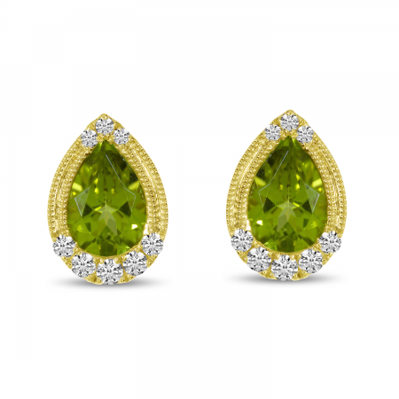 14K Yellow Gold Pear Peridot and Diamond Earrings