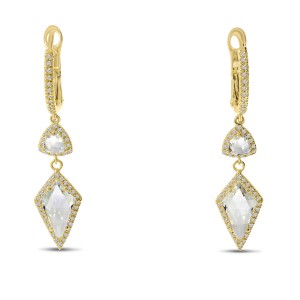 14K Yellow Gold Fancy Cut White Topaz & Diamond Drop Earrings