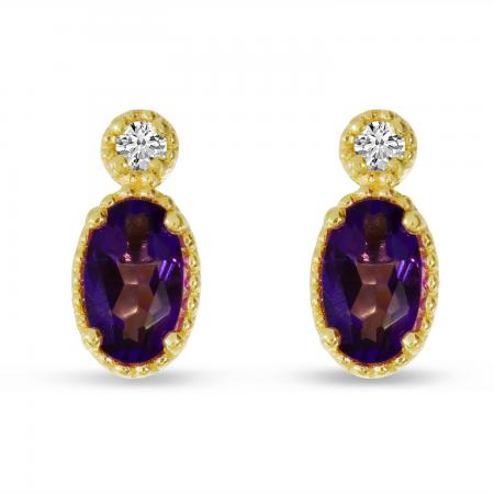 14K Yellow Gold Oval Ruby Millgrain Birthstone Earrings