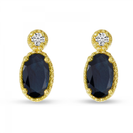 14K Yellow Gold Oval Sapphire Millgrain Birthstone Earrings