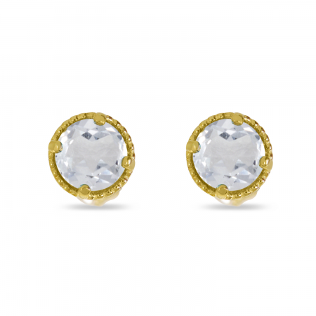 14K Yellow Gold 4mm Round White Topaz Millgrain Halo Earrings