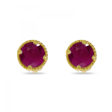 14K Yellow Gold 4mm Round Ruby Millgrain Halo Earrings