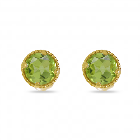 14K Yellow Gold 4mm Round Peridot Millgrain Halo Earrings