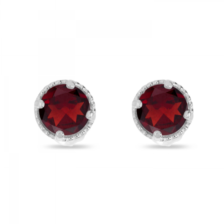 14K White Gold 4mm Round Garnet Millgrain Halo Earrings