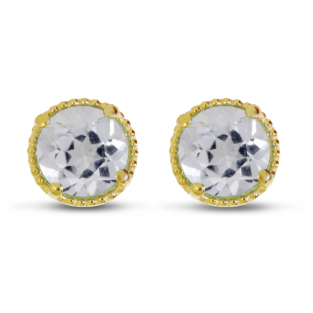 14K Yellow Gold 5mm Round White Topaz Millgrain Halo Earrings