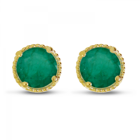 14K Yellow Gold 5mm Round Emerald Millgrain Halo Earrings