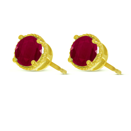 14K Yellow Gold 5mm Round Ruby Millgrain Halo Earrings