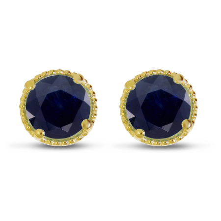 14K Yellow Gold 5mm Round Sapphire Millgrain Halo Earrings