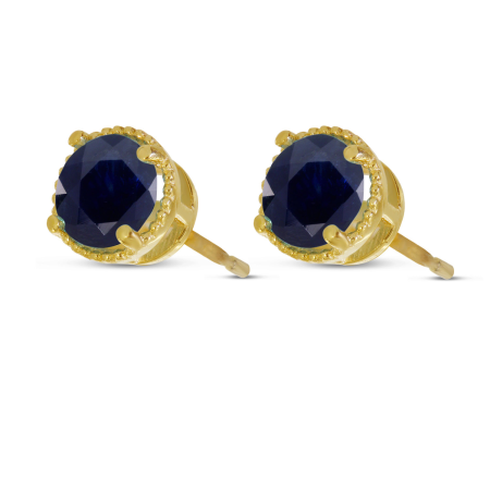 14K Yellow Gold 5mm Round Sapphire Millgrain Halo Earrings