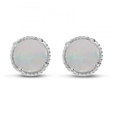 14K White Gold 5mm Round Blue Topaz Millgrain Halo Earrings