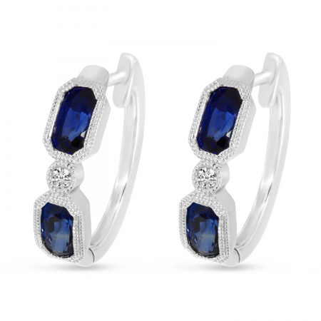 14K White Gold Sapphire Hexagon Huggie Earrings