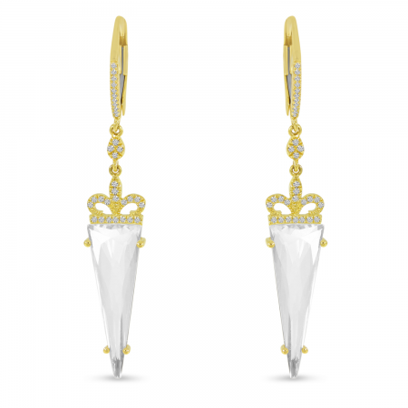 14K Yellow Gold Trilliant  White Topaz Dangle Earring