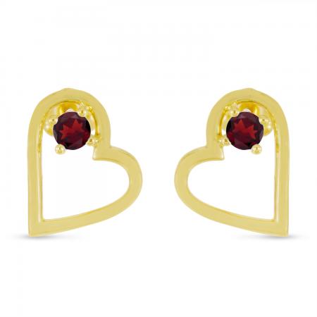 14K Yellow Gold Round Garnet Open Heart Post Earring