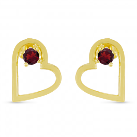 14K Yellow Gold Garnet Open Heart Birthstone Earrings