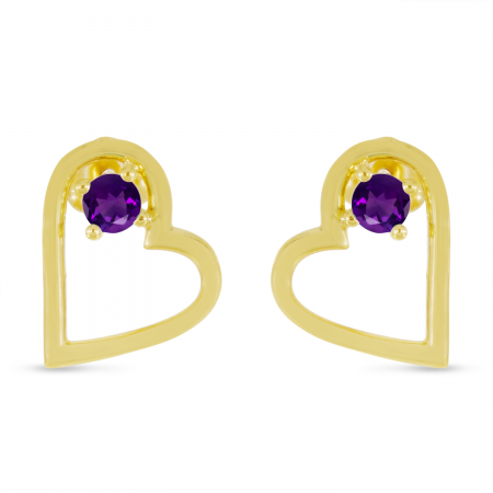 14K Yellow Gold Amethyst Open Heart Birthstone Earrings