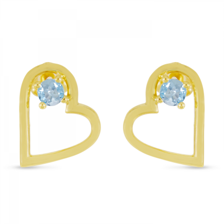 14K Yellow Gold Aquamarine Open Heart Birthstone Earrings