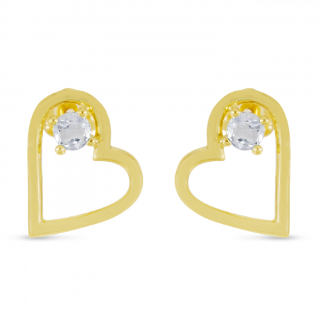 14K Yellow Gold White Topaz Open Heart Birthstone Earrings