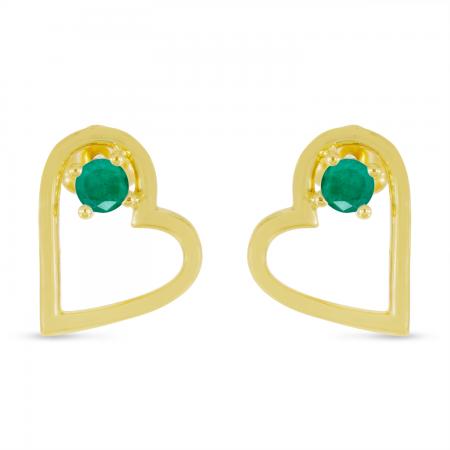14K Yellow Gold Round Emerald Open Heart Post Earring
