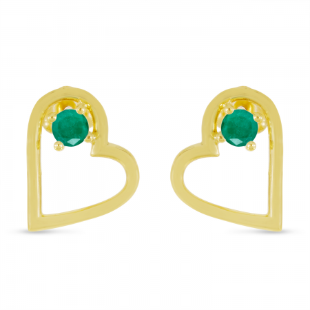 14K Yellow Gold Emerald Open Heart Birthstone Earrings