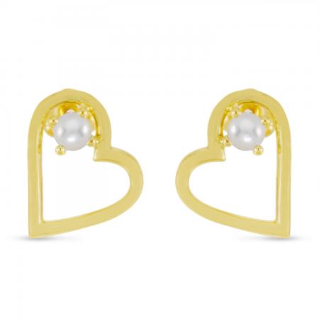 14K Yellow Gold Round Pearl Open Heart Post Earring