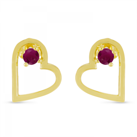 14K Yellow Gold Ruby Open Heart Birthstone Earrings