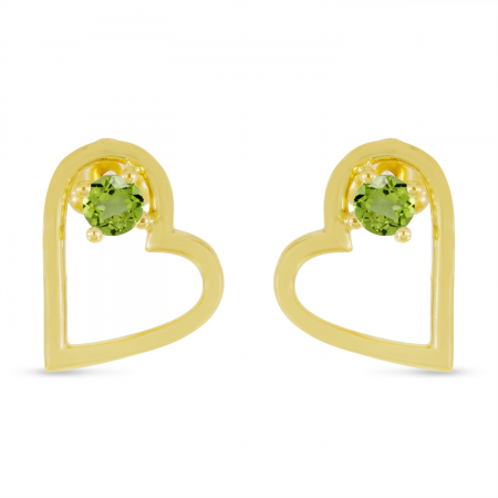 14K Yellow Gold Peridot Open Heart Birthstone Earrings