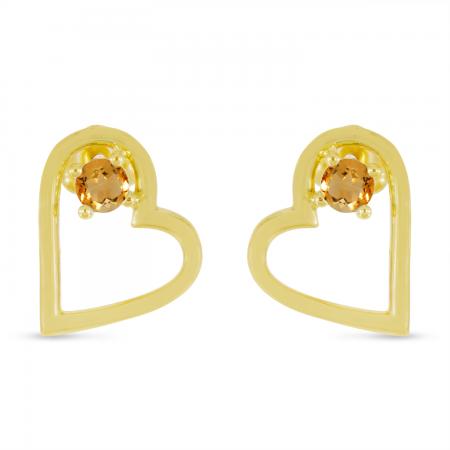 14K Yellow Gold Round Citrine Open Heart Post Earring