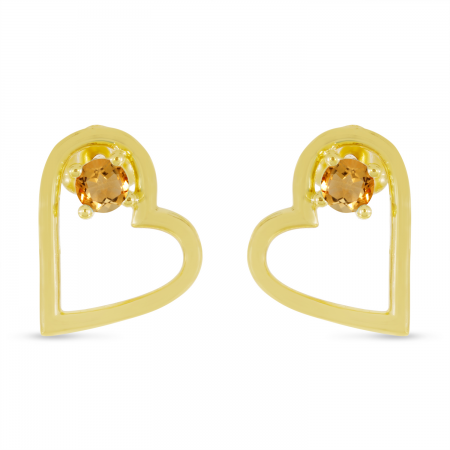 14K Yellow Gold Citrine Open Heart Birthstone Earrings