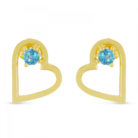 14K Yellow Gold Blue Topaz Open Heart Birthstone Earrings